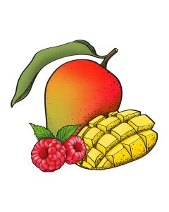 Mango gemarmerd met stukjes framboos sorbetijs