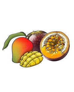 Passievrucht met stukjes mango sorbetijs