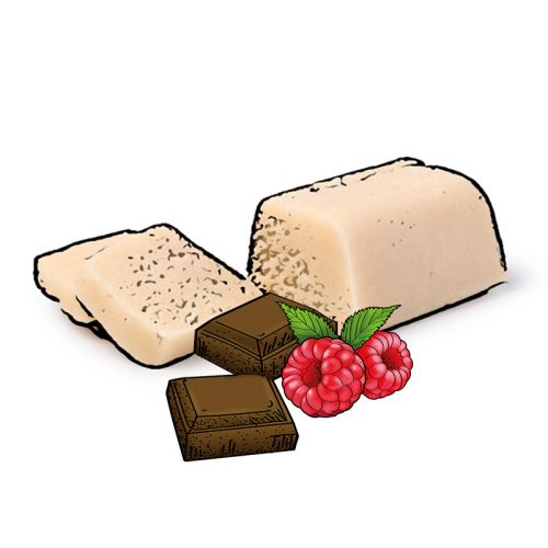 Marsepein roomijs met chocolade en framboos